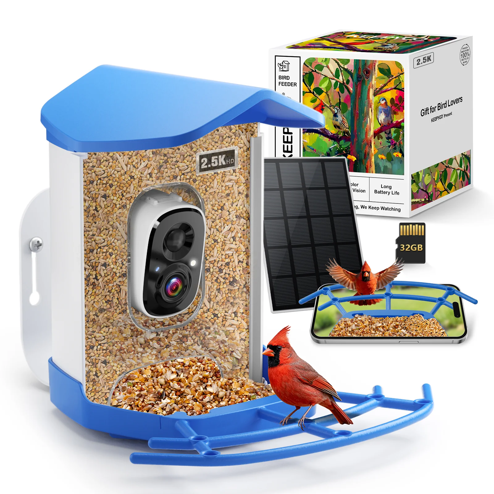 COOLFLY 2.5K Smart Bird Feeder with Solar Panel